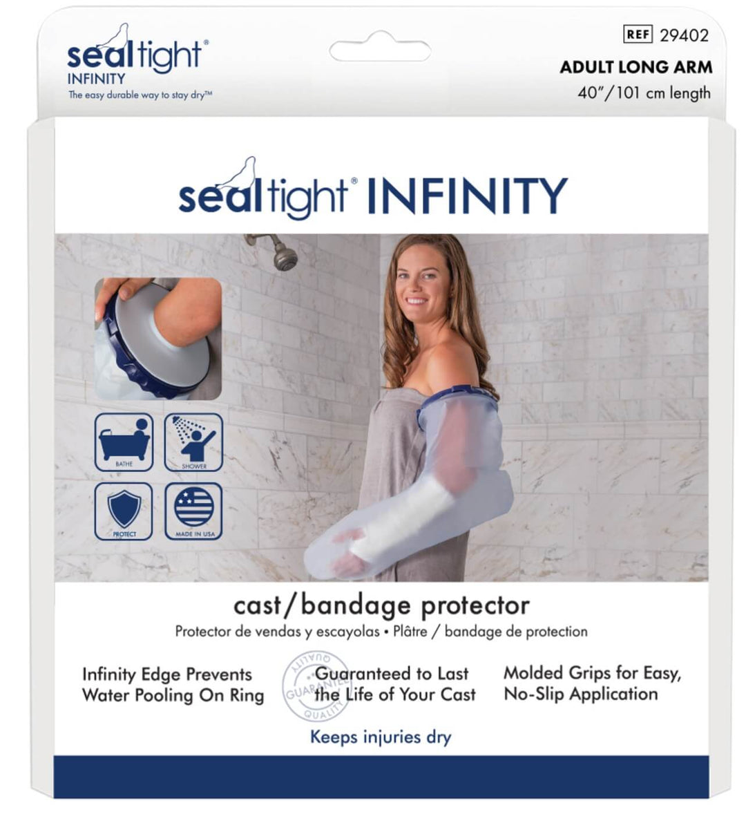 infinity adult long arm cast cover packaging